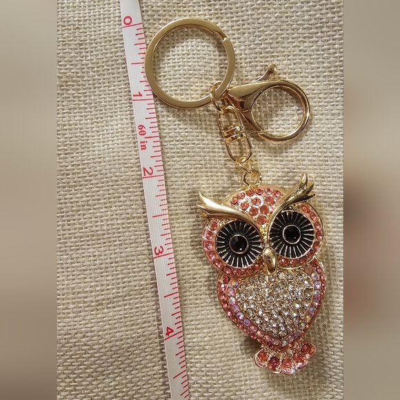 Pink and Gold Rhinestone Owl Keychain Purse Charm NWOT - Picture 8 of 9